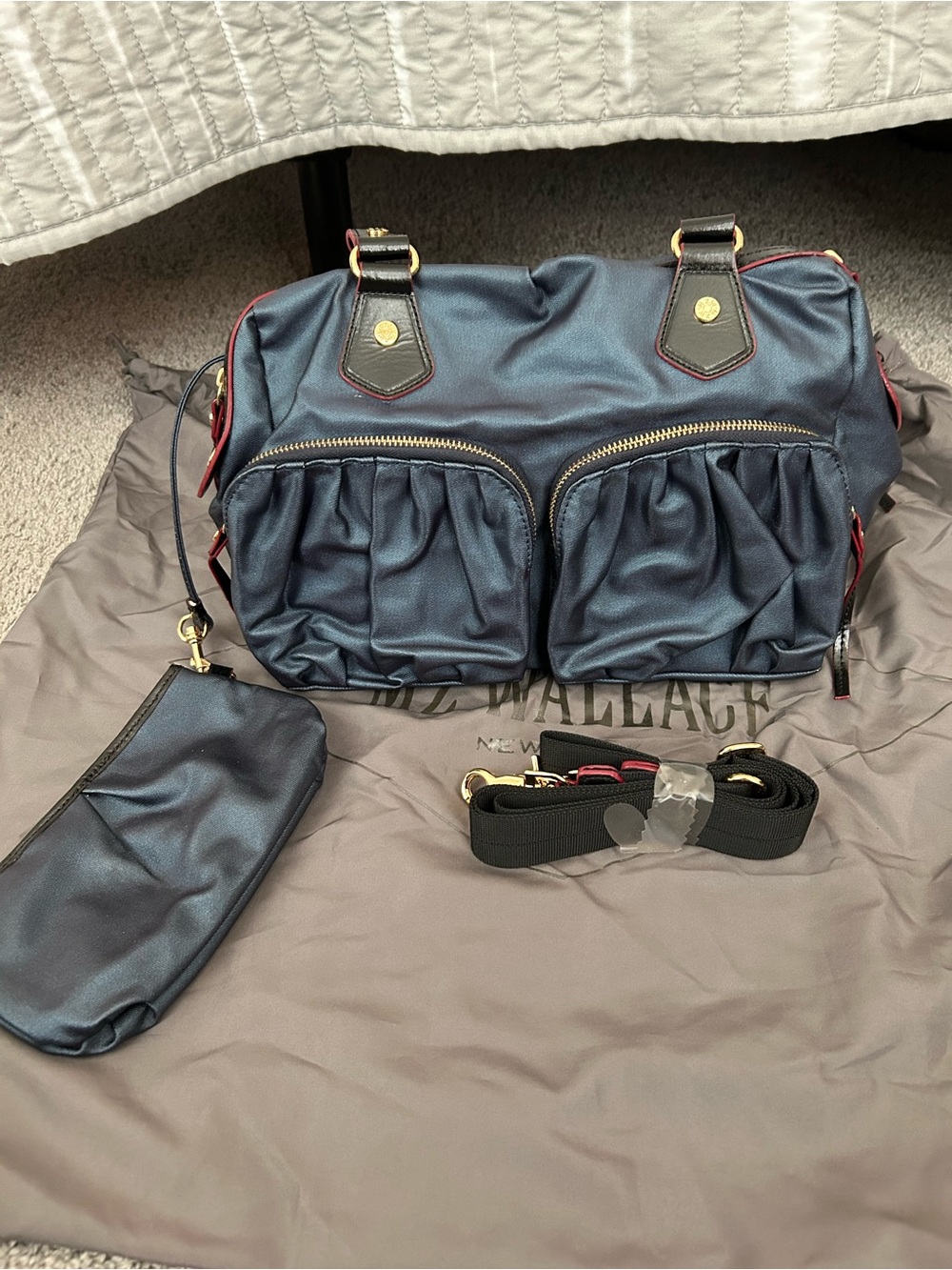 MZ Wallace Navy Metro Satchel Crossbody Bag w/ Pouch Strap & Dust Bag